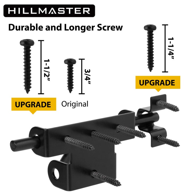 Hillmaster Slide Bolt Gate Latch for Wooden Fence Door Lock With Padlock Hole, Heavy Duty Sliding Lock, Black Barrel Bolt Latches Hardware for Wood Vinyl Fence Barn Shed - Image 2